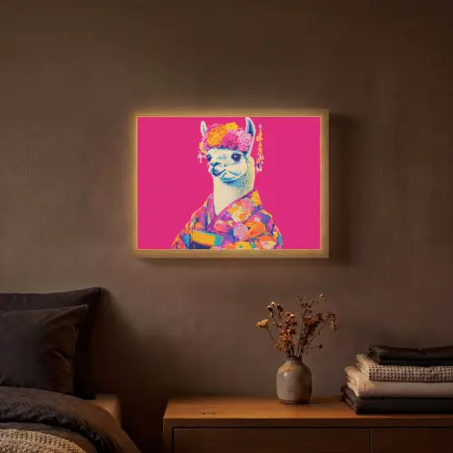 Lama - Kimono - Bloemenkrans - Felroze Light Box met batterij (Wandlamp) middel -sfeer4