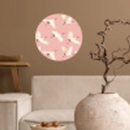 Modern - Kraanvogels - Roze Wandcirkel behangsticker klein 186 -sfeer1