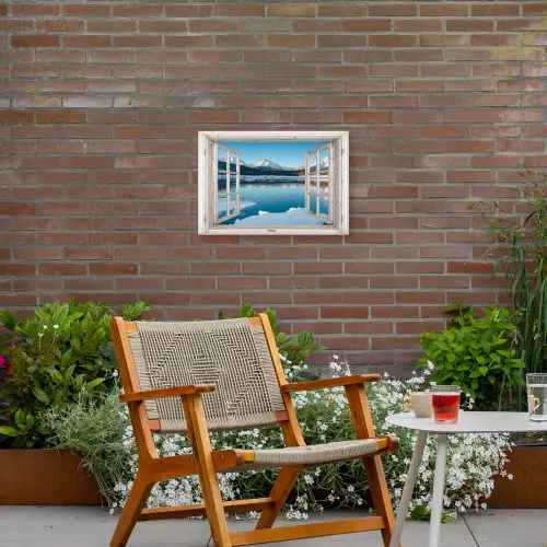 Landschap - Winter - Meer - Bergen - Uitzicht - Doorkijk - Licht Tuinposter op houten frame 2 cm dik klein -sfeer3