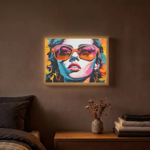 Vrouw - Bril - Kleuren - Graffiti Light Box met batterij (Wandlamp) middel -sfeer4