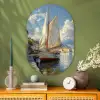 Zeilschip - Huizen - Kade - Zee Wandcirkel Ovaal Glas middel -sfeer2