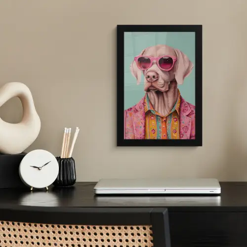 Hond - Overhemd - Bloemen - Bril fotolijst zwart zonder passe partout klein -sfeer1