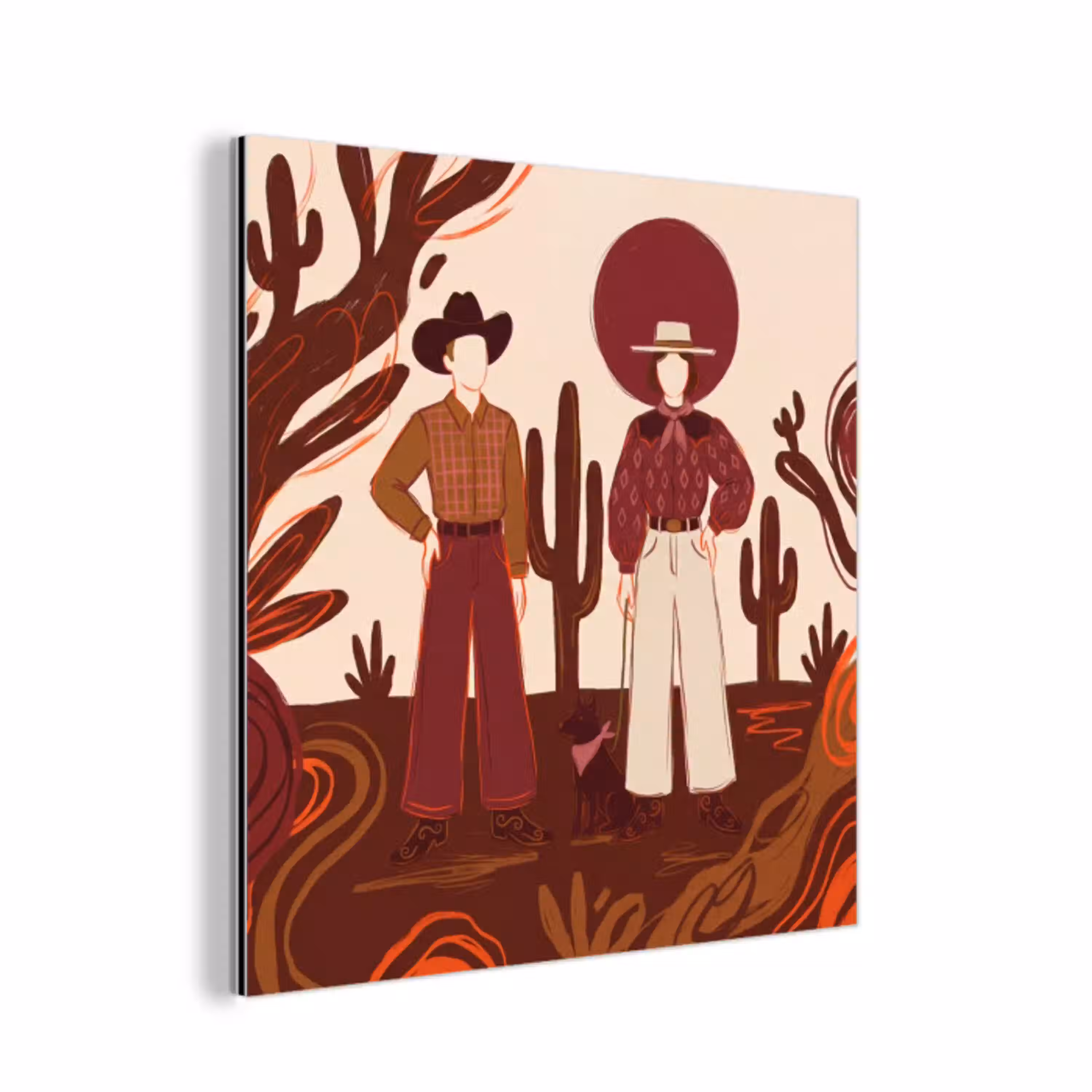 Mensen - Cowboykleding - Westerse stijl - Illustratie - Bruin aluminium wit klein -3d