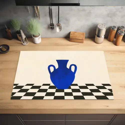 Vaas - Blauw - Geblokt - Modern Inductie beschermer vinyl 3mm klein -sfeer5