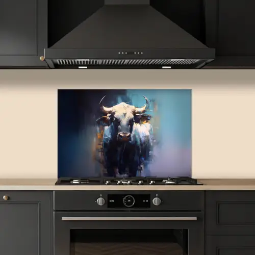 Stier - Zwart - Abstract - Horens keuken achterwand spatscherm klein -sfeer1