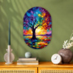 Boom - Landschap - Natuur - Abstract - Kleurrijk Wandcirkel Ovaal Forex klein -sfeer2