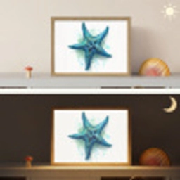 Zeester - Blauw - Spetters Light Box met batterij (Wandlamp kind) middel -sfeer3_kind