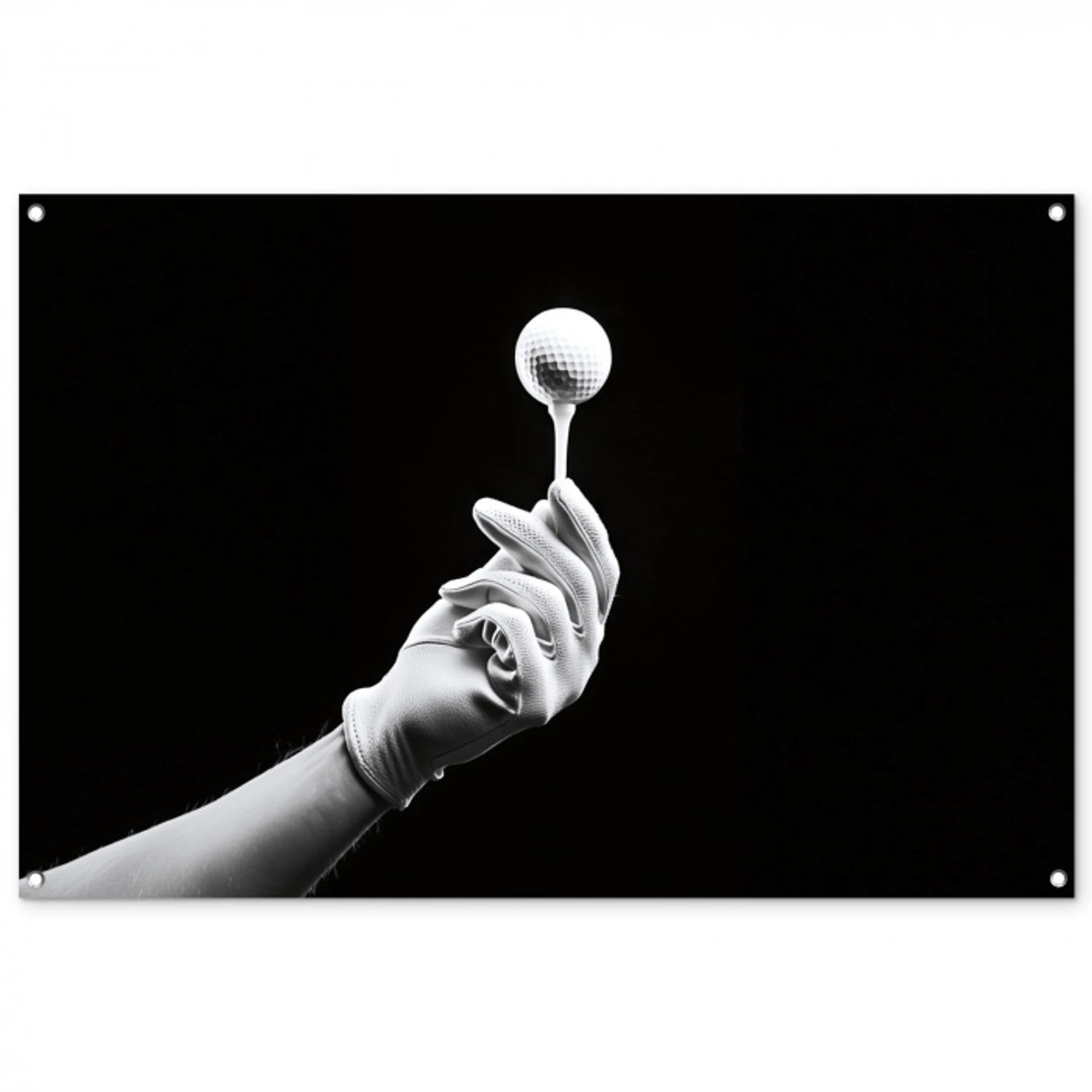 Golfbal - Zwart - Wit tuinposter los doek groot -3d