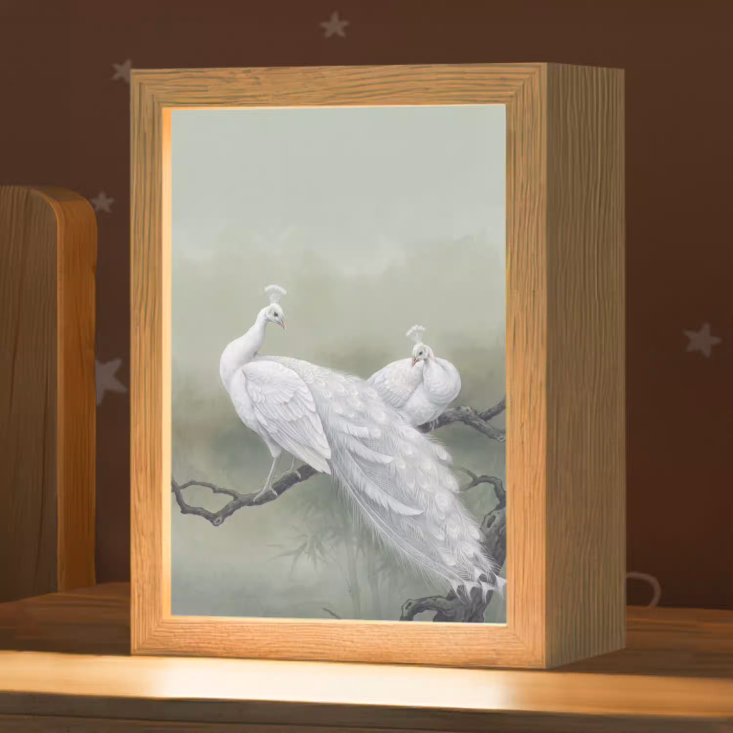 Pauwen - Wit - Natuur - Groen Light Box met kabel (Kinderlampje) klein -zzz_3d_website