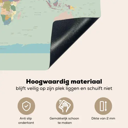 Wereldkaart - Realistisch - Kaart Inductie beschemer met haakjes klein -ky-onderkant-nl