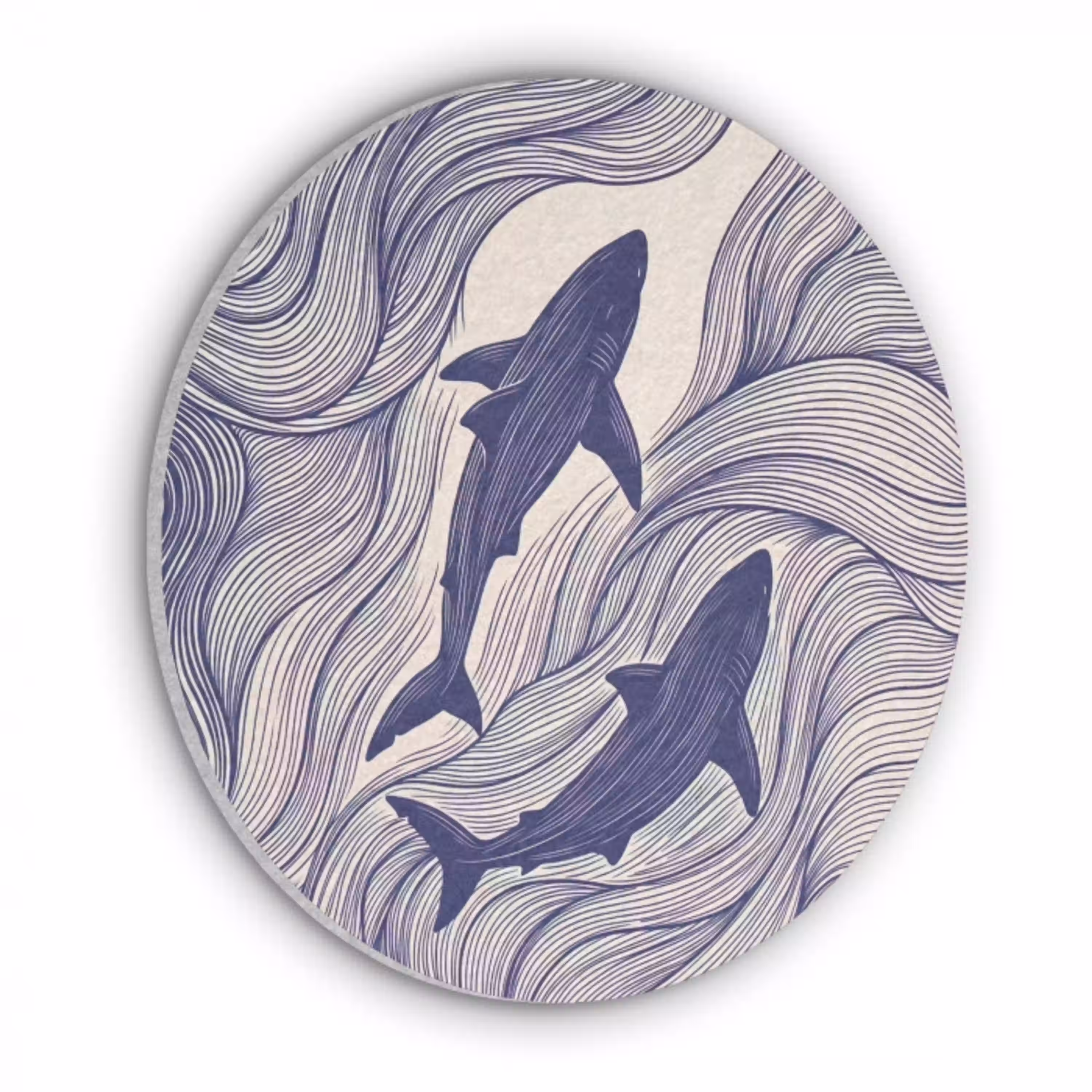 Vis - Oceaan - Lijntekening - Blauw - Dieren Akoestische PET Vilt - Rond klein -3d