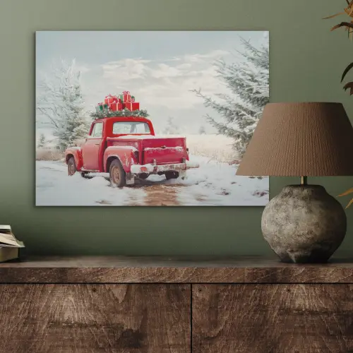 Auto - Rood - Cadeaus - Winter - Sneeuw - Kerst PET vilt klein -sfeer2