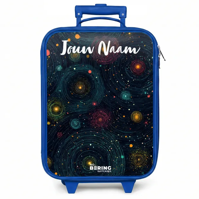 Kinderkoffer blauw met naam - Sterren - Planeten - Kleurrijk