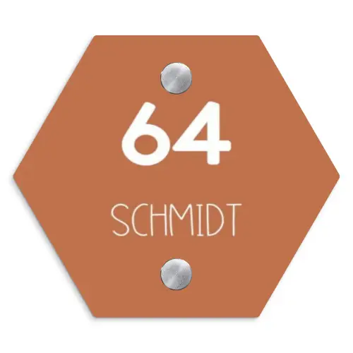 Terracotta - Modern Naambord Hexagon klein -3d