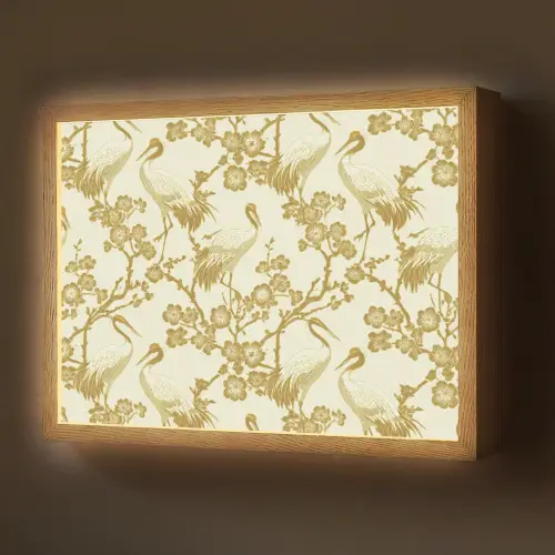 Kraanvogels - Kersenbloesem - Goud Light Box met batterij (Wandlamp) middel 907 -z3d_website