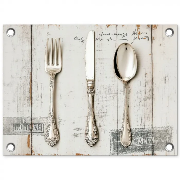 Zilver - Bestek - Hout tuinposter los doek klein -3d