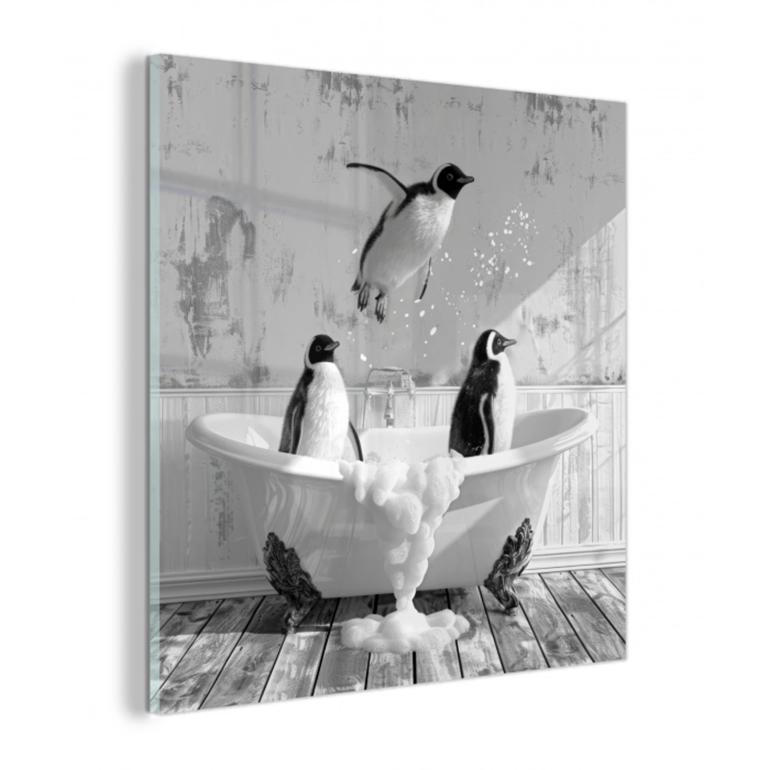 Pinguïns - Vintage - Dieren - Zwart - Wit plexiglas 5mm klein -z3d