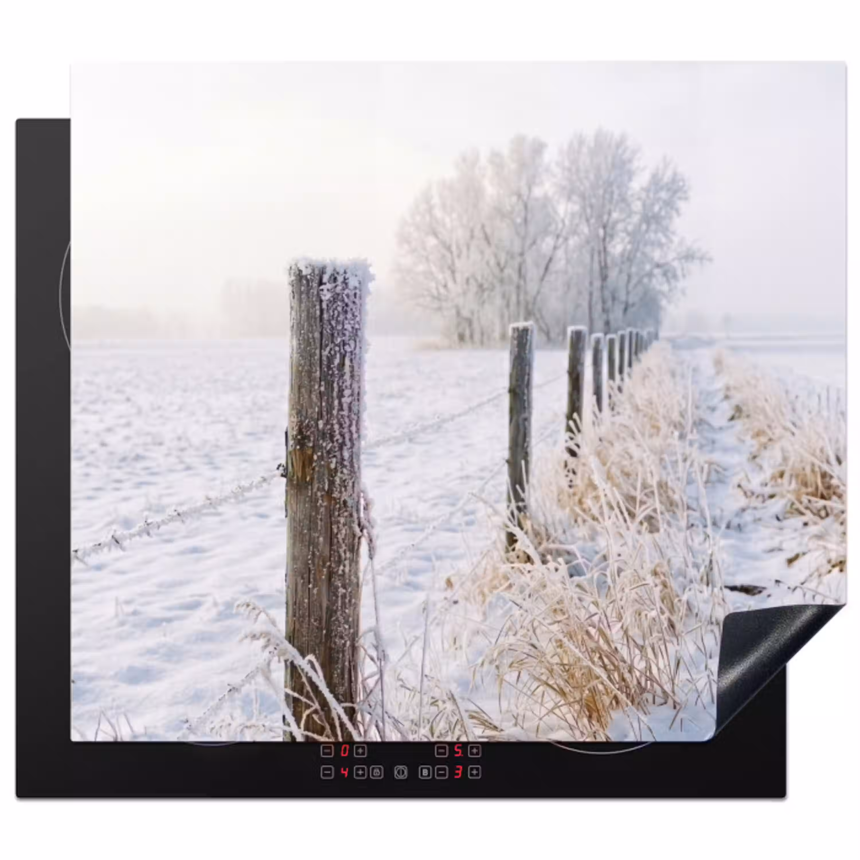 Hek - Sneeuw - Mist - Platteland - Nostalgisch Inductie beschermer vinyl 3mm middel -3d