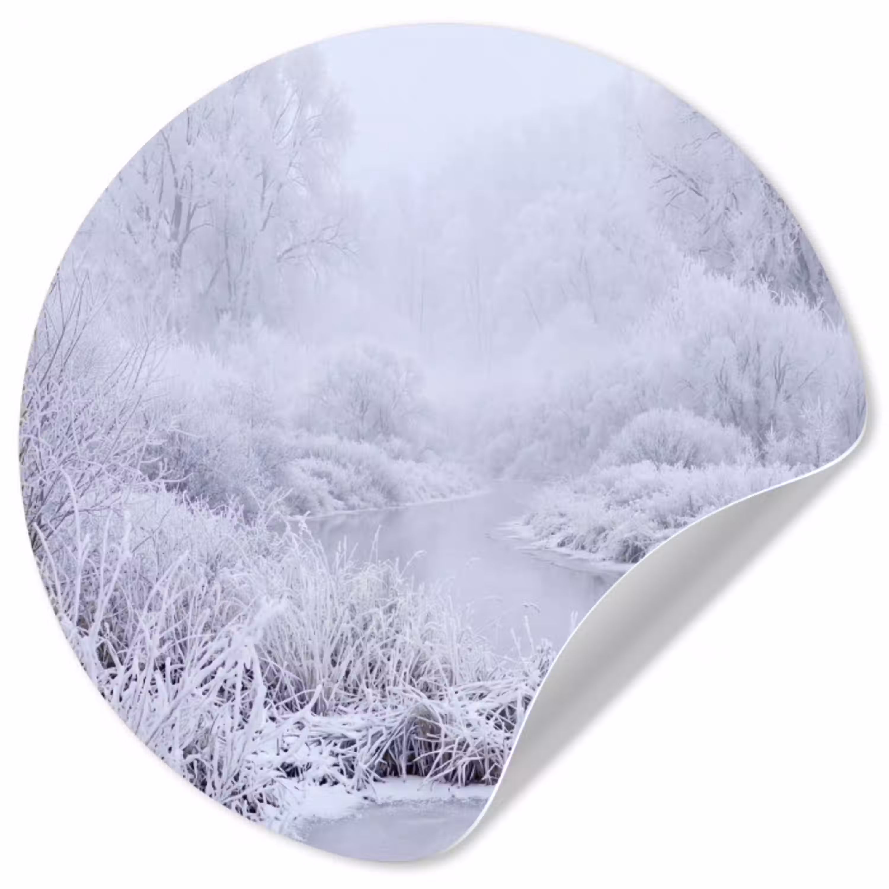 Rivier - Sneeuw - Bos - Winter - Schilderachtig Wandcirkel behangsticker klein -3d
