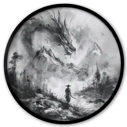 Krijger - Draak - Grijs Fotolijst rond zonder passe partout klein -3d