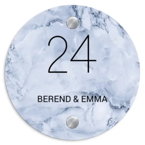 Blauw marmer - Klassiek Naambord Rond klein -3d