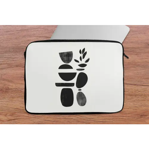 Japandi - Zwart - Abstract laptophoes neopreen klein -tafel