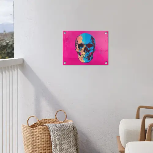 Neon - Blauw - Pop-art - Schedel tuinposter los doek klein -sfeer8
