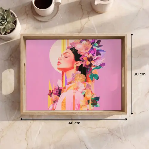 Vrouw - Bloemen - Paars - Abstract Dienblad Rechthoek middel -USP_Formaat