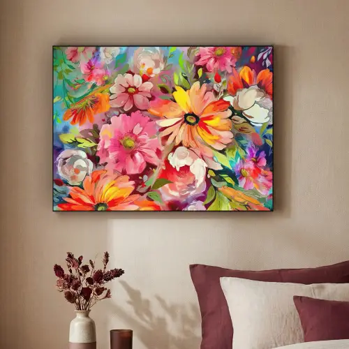 Bloemen - Kunst - Schilderij - Botanisch Textielframe zwart klein -sfeer1