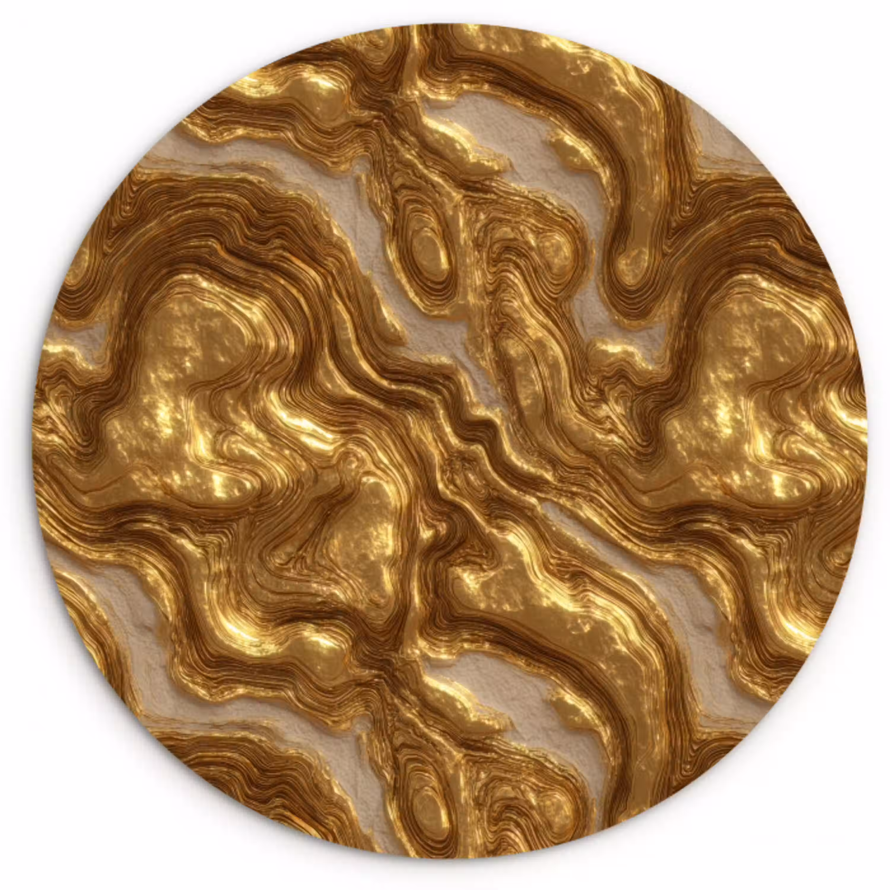 Golven - Organisch - Goud - Crème Wandcirkel kunststof plaat 5mm dik klein 188 -3d