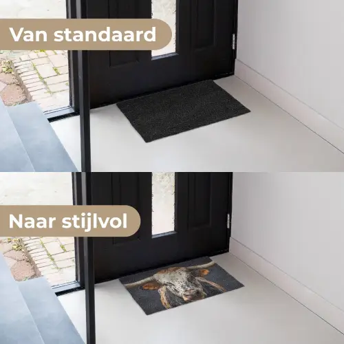 Stier - Kleurrijk - Hoorns Deurmat klein -voor-na_NL