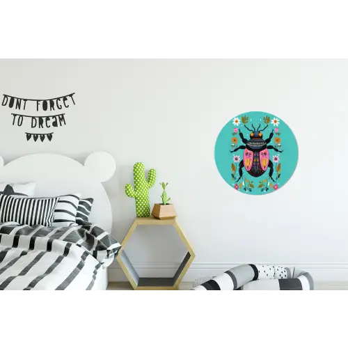 Kever - Bloemmotieven - Turquoise - Bladeren Wandcirkel aluminium klein -kinderkamer