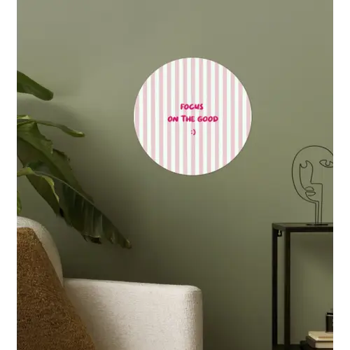 Focus on the good - Strepen - Roze - Smiley Wandcirkel behangsticker klein -sfeer2