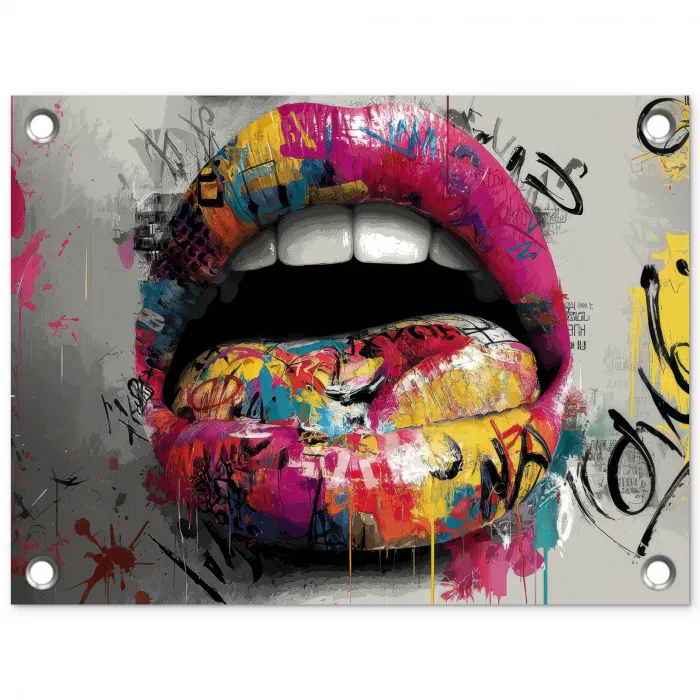 Lippen - Graffiti - Expressief tuinposter los doek klein -3d