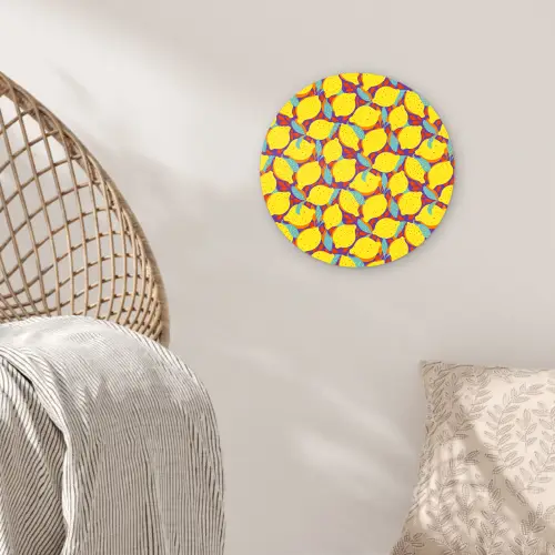 Citroenen - Geel - Stippen - Oranje Wandcirkel kunststof plaat 5mm dik klein 188 -sfeer5