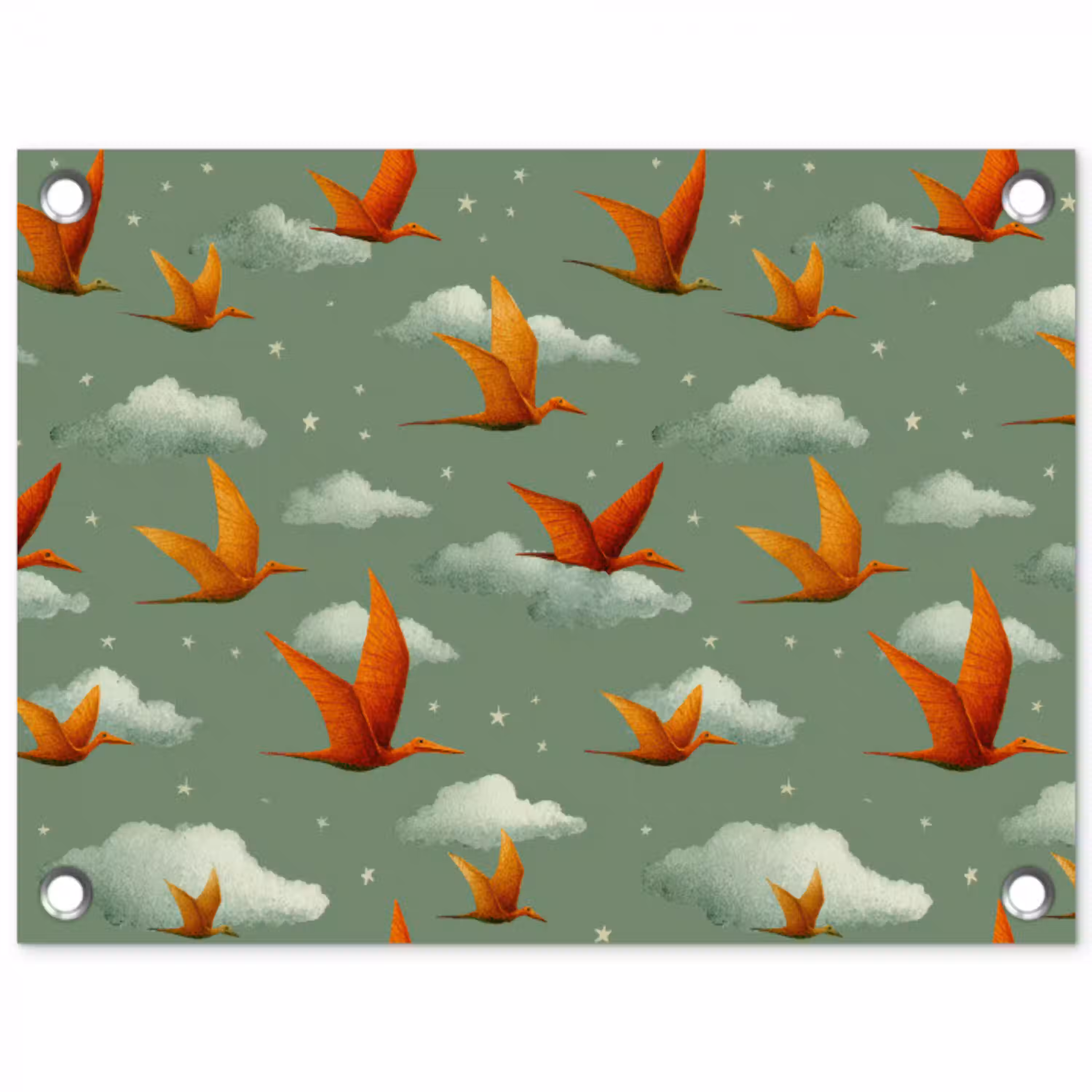 Dinosaurussen - Wolken - Sterren - Oranje tuinposter los doek klein -3d