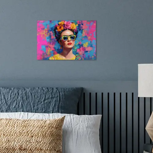 Vrolijk portret - Vrouw - Bloemenkroon poster papier klein -sfeer2