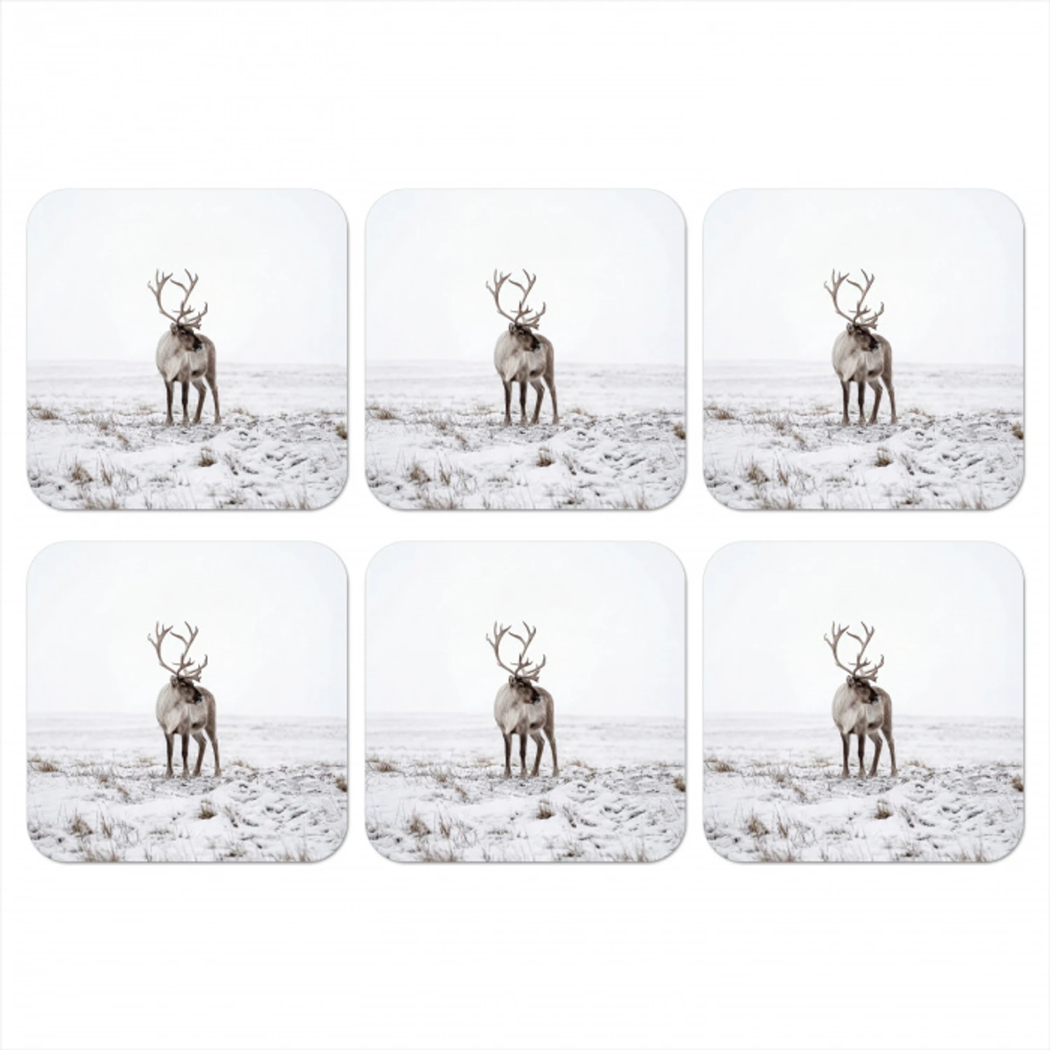 Rendier - Gewei - Sneeuw - Winter onderzetter kurk middel -3d