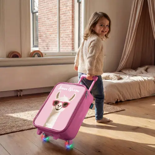 Lama - Wit - Zonnebril - Wimpers Kinderkoffer - Roze klein -sfeer1