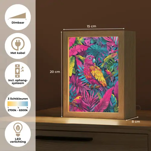 Papegaai - Tropisch - Jungle - Kleurrijk Light Box met kabel klein -USP_NL