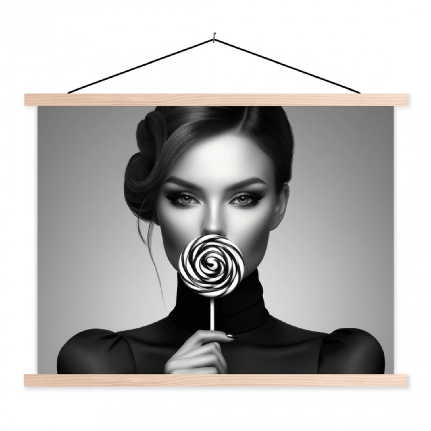 Vrouw - Lolly - Zwart textielposter latten blank klein -3d