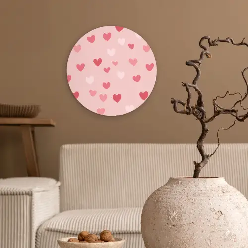 Hartjes - Patroon - Roze - Eenvoudig Wandcirkel kunststof plaat 5mm dik klein -sfeer1