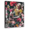 Melkmeisje - Johannes Vermeer - Bloemen - Roze Textielframe zwart klein -3d