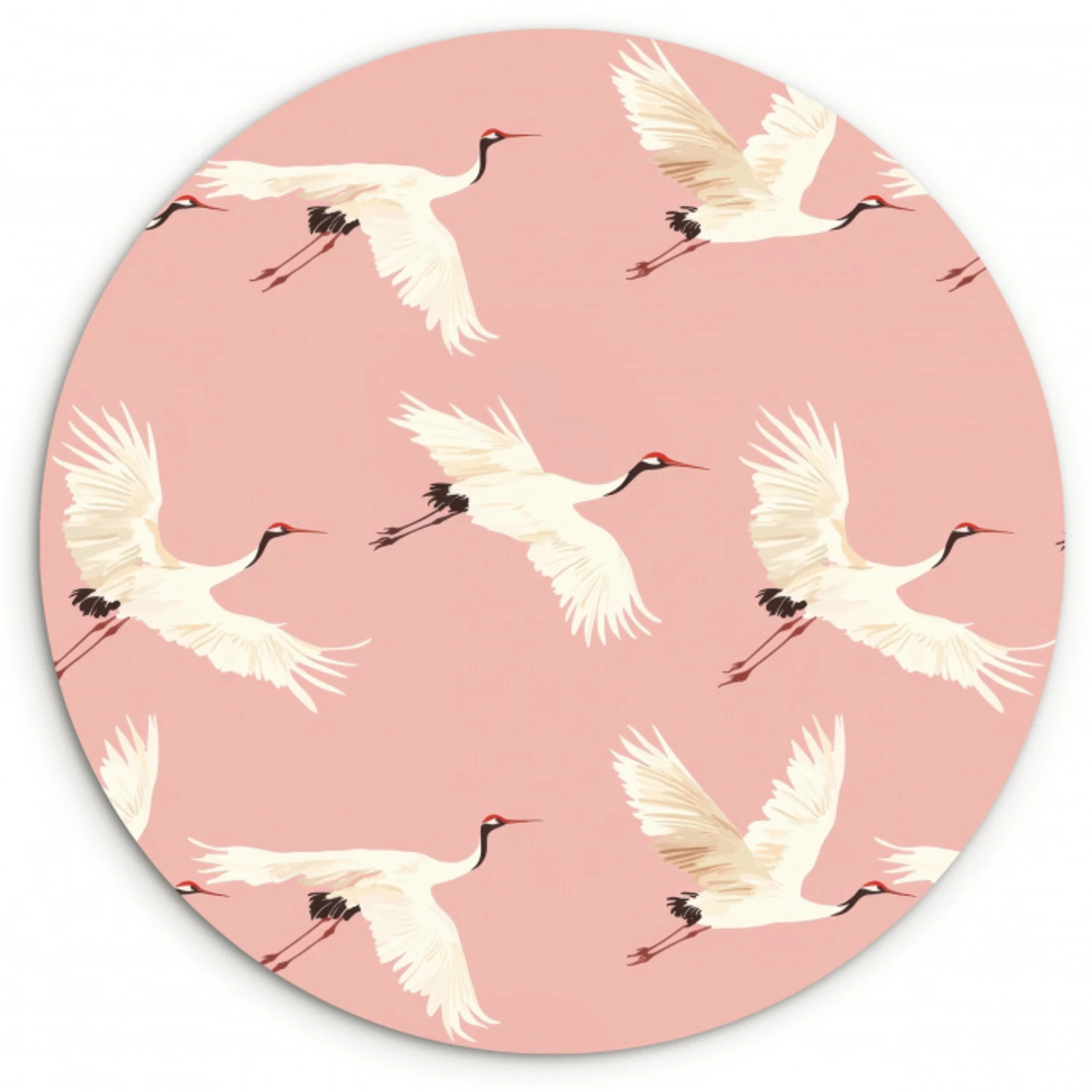 Modern - Kraanvogels - Roze Wandcirkel kunststof plaat 5mm dik klein 188 -3d