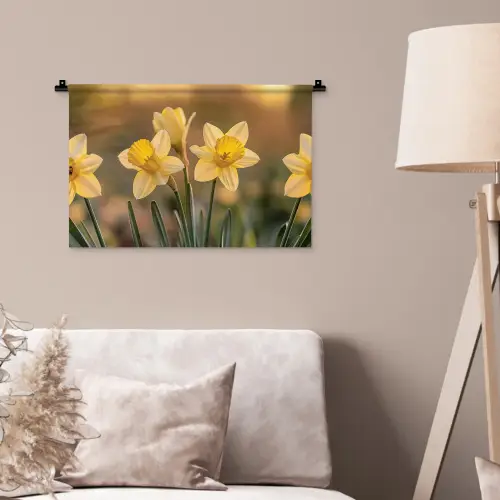 Bloemen - Geel - Wazig Wandkleed katoen klein -sfeer4