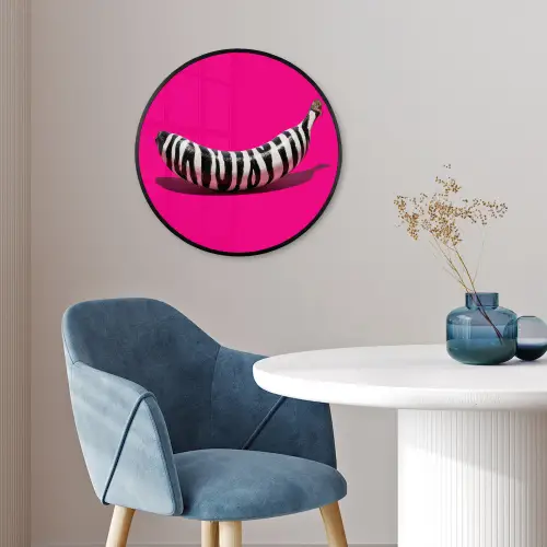 Banaan - Zebraprint - Roze Fotolijst rond zonder passe partout klein -sfeer2