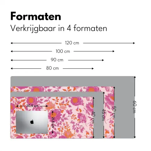 Bloemenpatroon - Roze - Oranje - Bloemen Muismat XXL klein -sfeer5