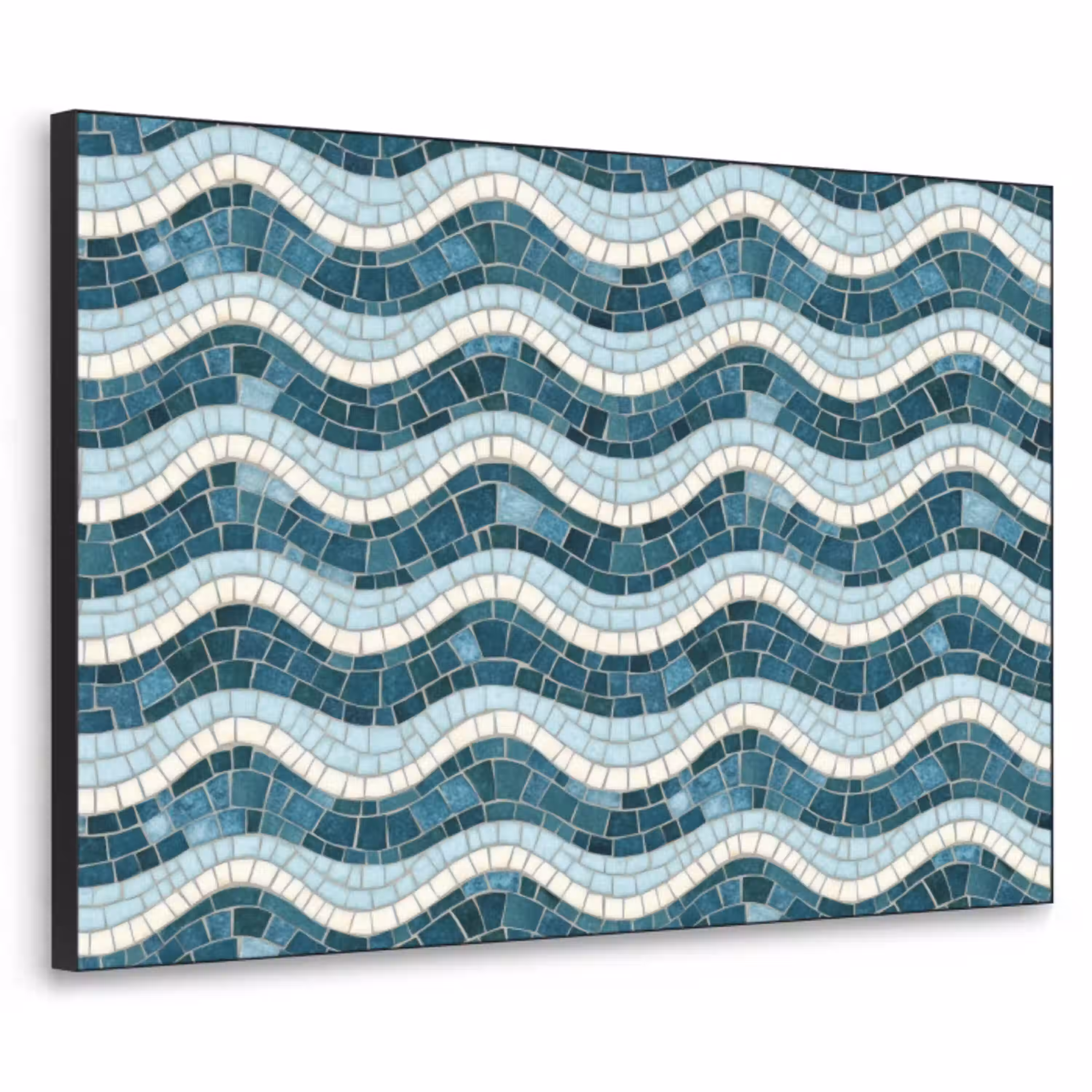 Blauw - Wit - Mozaïek - Golvend Textielframe zwart klein 947 -3d