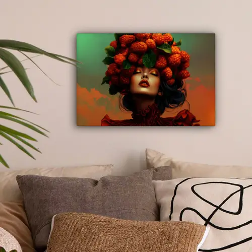 Vrouw - Frambozen - Bladeren canvas 2cm klein -sfeer1