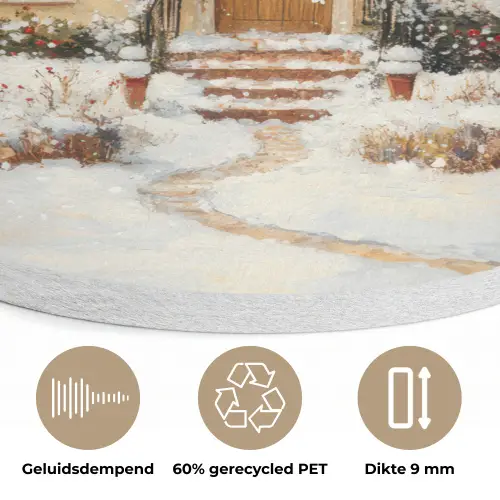 Kerst - Huis - Winter - Sneeuw Akoestische PET Vilt - Rond klein -closeup_NL